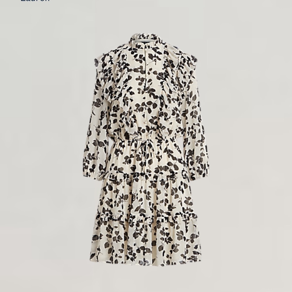 Lauren Ralph Lauren Leaf-Print Ruffle-Trim Georgette Dress